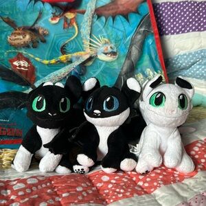 Build A Bear, BAB, How to Train Your Dragon Nightlight Baby Plushes set of 3